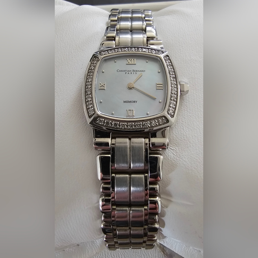 Christian Bernard Silver Watch with Diamond Accents